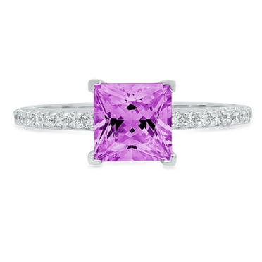 1.62 ct Princess Cut Simulated Alexandrite Solitaire with Simulated Diamond Accents 18K White Gold Womens Engagement Ring