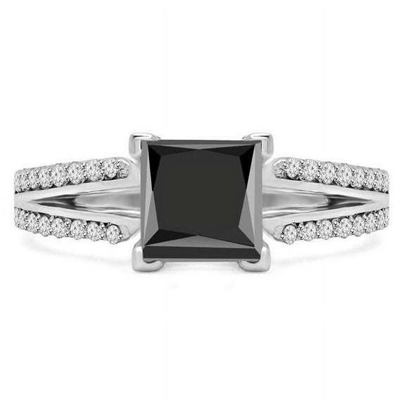 1.67 CTW Princess Black Diamond Split-Shank Engagement Ring in 14K White Gold - Size 6.25