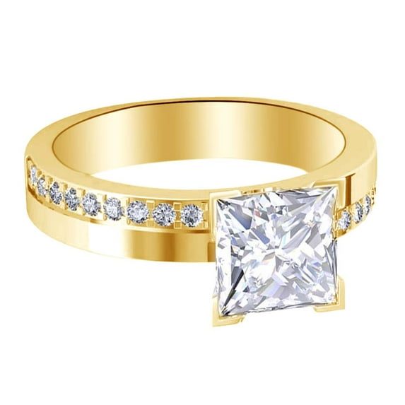 AFFY 1.68 Ct Princess Cut White Natural Diamond Eternity Wedding Ring in 14k Yellow Gold Ring Size - 12