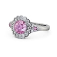 thumbnail image 1 of 1.69 Ct Round Shape Unique Floral Halo Pink Sapphire Natural Diamond Wedding Ring for her 14K White Gold Size 9.5, 1 of 7