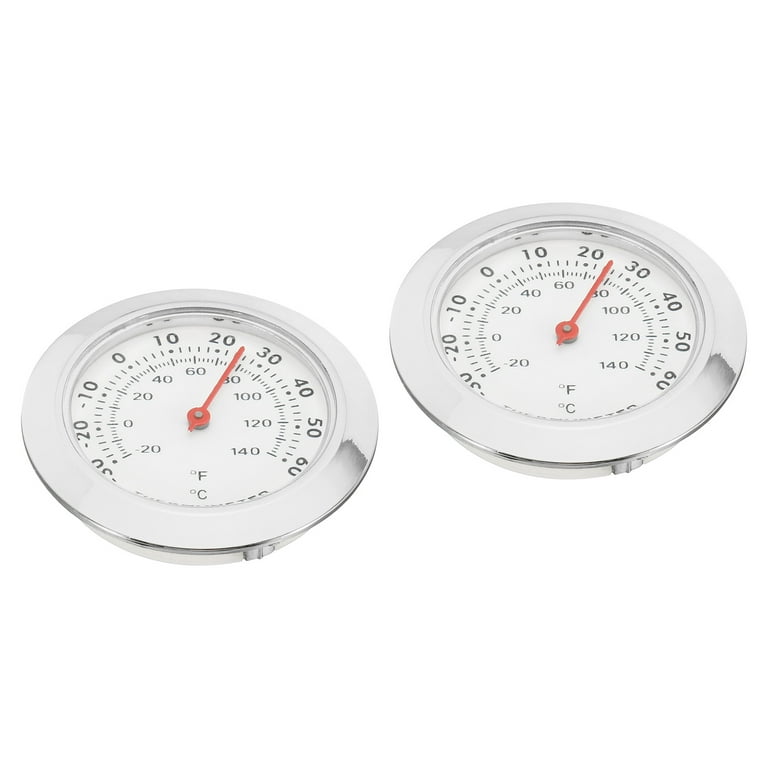 1.69 Mini Indoor Outdoor Thermometer Celsius/ Fahrenheit Temperature  Monitor, Silver 2 Pack