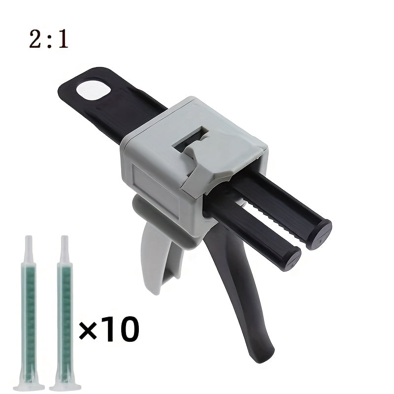 1.69oz Dispensing Gun, Includes 10 Nozzles, Epoxy Resin Glue Gun 1:1/2:1, Dual-Component AB Glue Gun for Mold Mixing
