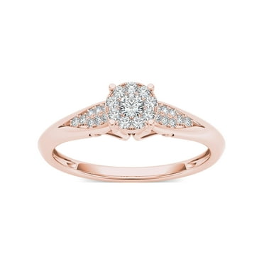 1/6Ct TDW Diamond 10K Rose Gold Cluster Ring Engagement Ring