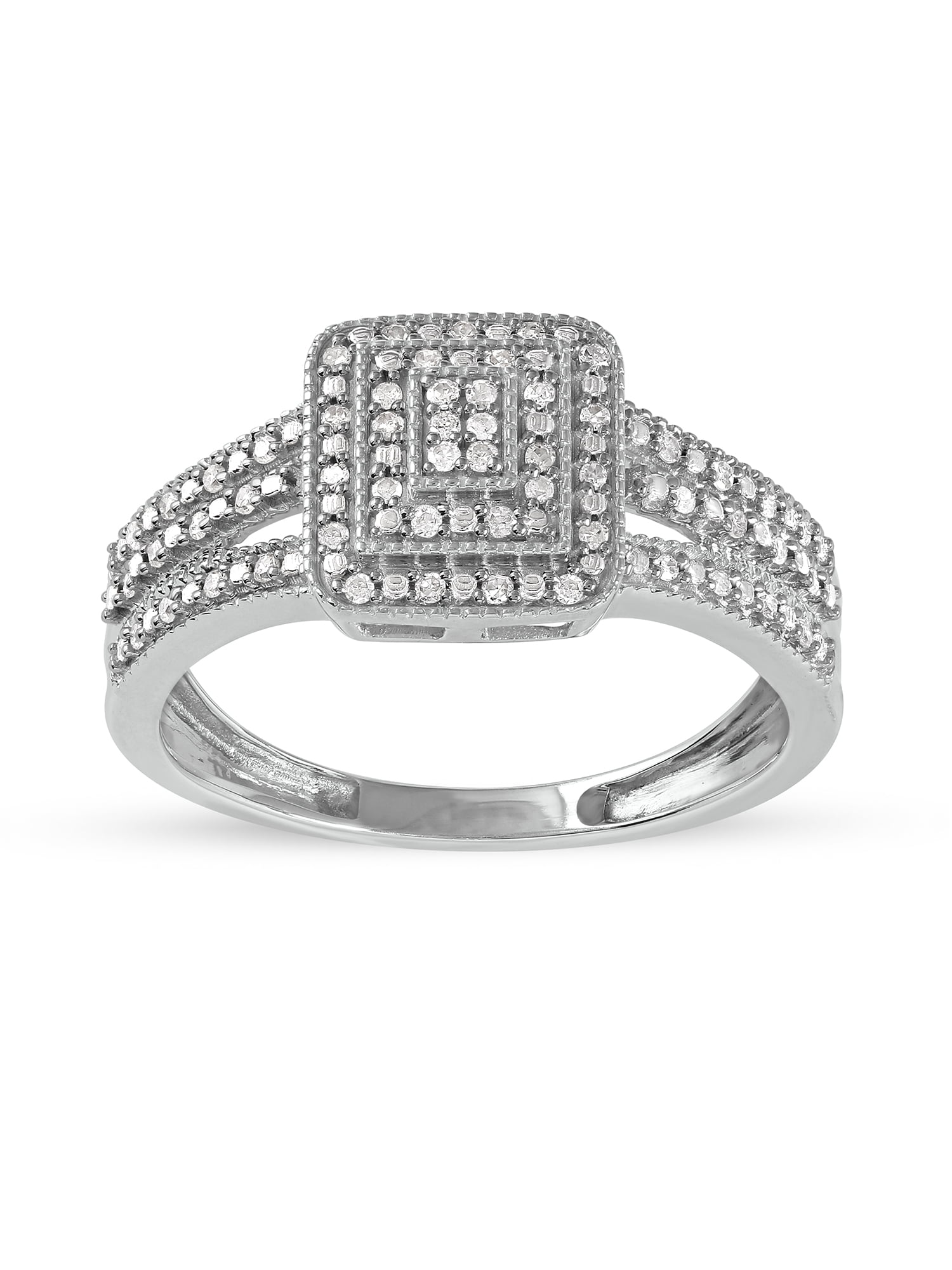 1/6Ct TDW Diamond 10K White Gold Cluster Engagement Ring