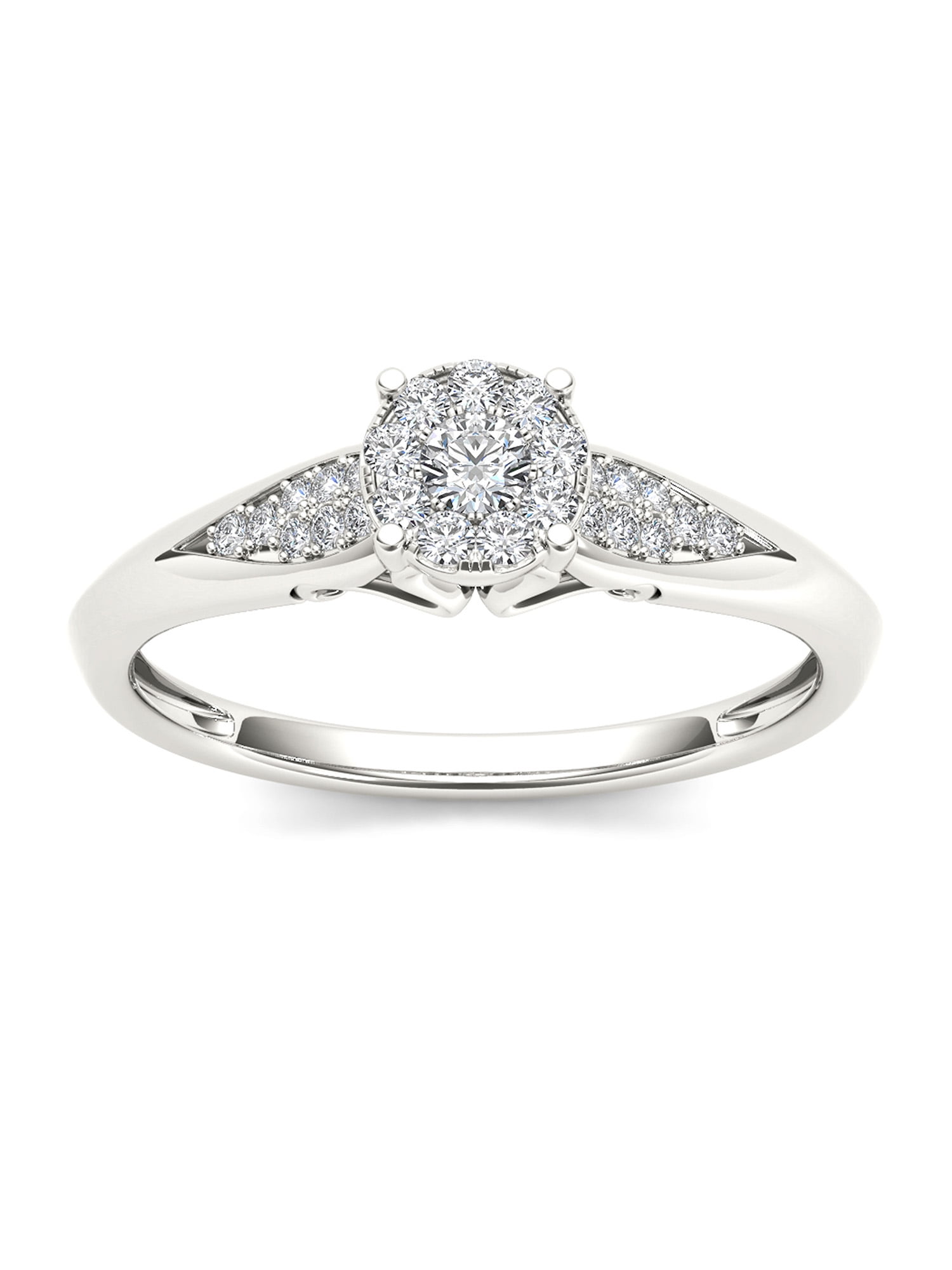 1/6Ct TDW Diamond 10K White Gold Cluster Ring Engagement Ring