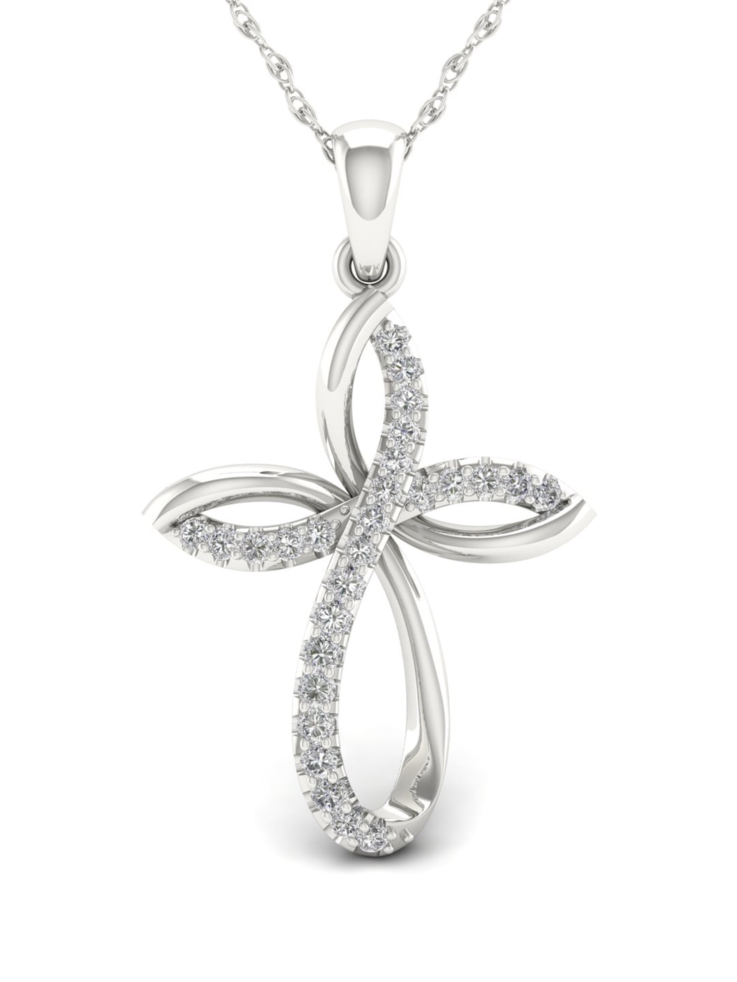 1/6Ct TDW Diamond S925 Sterling Silver Cross Necklace