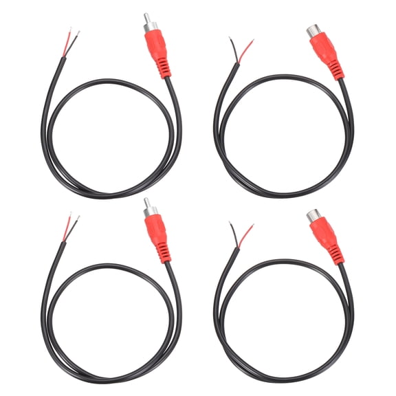 1.6FT RCA to Bare Wire Speaker Cable, 22AWG Replacement Red RCA Female Male Plug to Open End Pigtail Audio Cable Connector Adapter for Amplifier, Home Audio Speakers, Pack of 4
