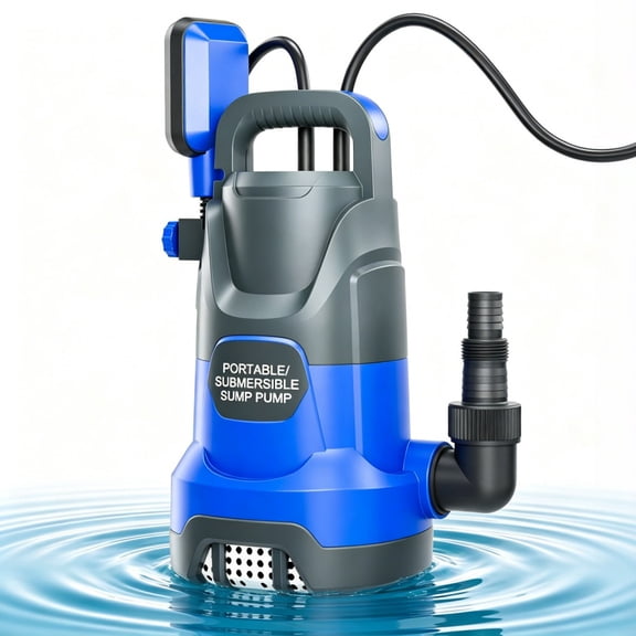 1.6HP 6000GPH Submersible Sump Pump, Hands Free Drainage Pump with Float Switch, Portable High Flow Water Pump and Hose Adapters for Pools, Basements, Rain Barrels, Flood Cleanup and Outdoor Use
