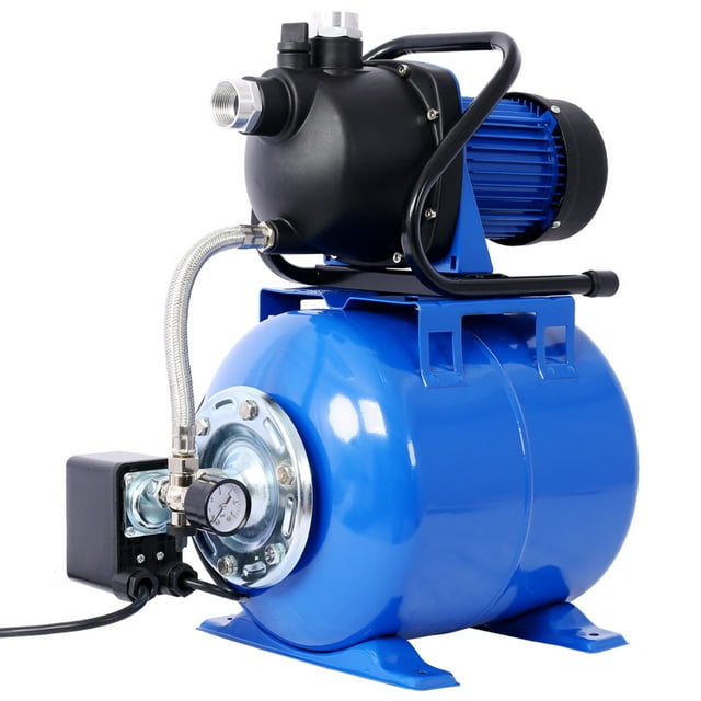 1.6HP Shallow Well Pump with Pressure Tank, Garden Water Pump, Irrigation Pump with Automatic Jet Pump and Stainless Steel Head, Electric Water Pressure Booster Pump for Home Garden (Blue)