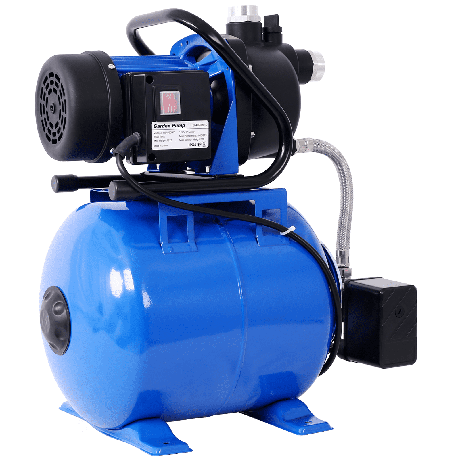 1.6HP Shallow Well Pump with 19L Pressure Tank - Automatic Garden Water Booster for Home, Lawn & Farm Irrigation (1268 GPH, 157ft Lift)