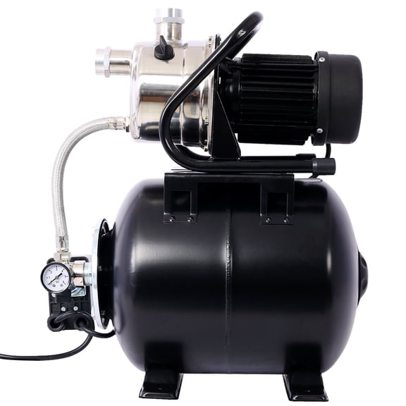 1.6HP Shallow Well Pump with Pressure Tank, Automatic Water Booster Pump for Home Garden Lawn Farm Irrigation, Stainless Steel Head, Black