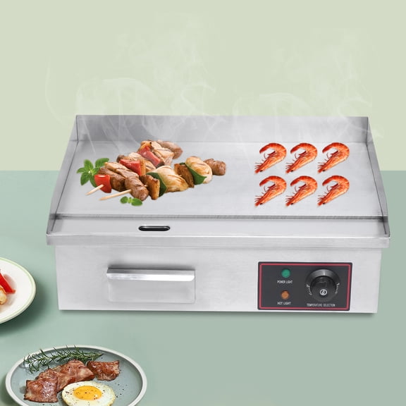 1.6KW Silver Stainless Steel Countertop Electric Griddle Uniform& Fast Heating Commercial Electric Griddle