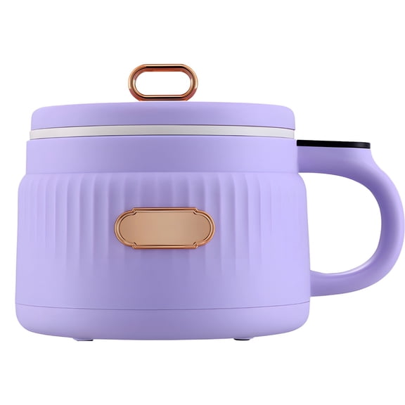 1.6L Mini Electric Hot Pot, Ramen Cooker with LCD Display, Compact Multi-Function Appliance, Travel-Friendly Auto-Off, Ceramic Interior, Purple Accented Design