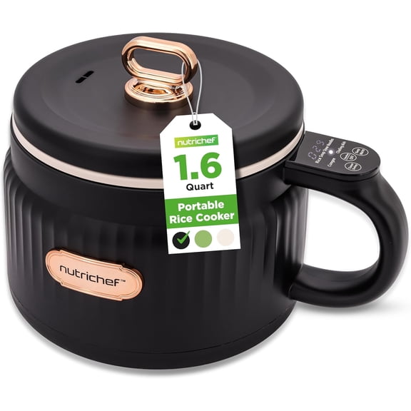 1.6L Portable Electric Rice Cooker, Multi-Functional with Non-Stick Ceramic Coating, Digital Control Panel, 6 Optional Functions, Anti-Burn Dry, Automatic Power-Off (Black)