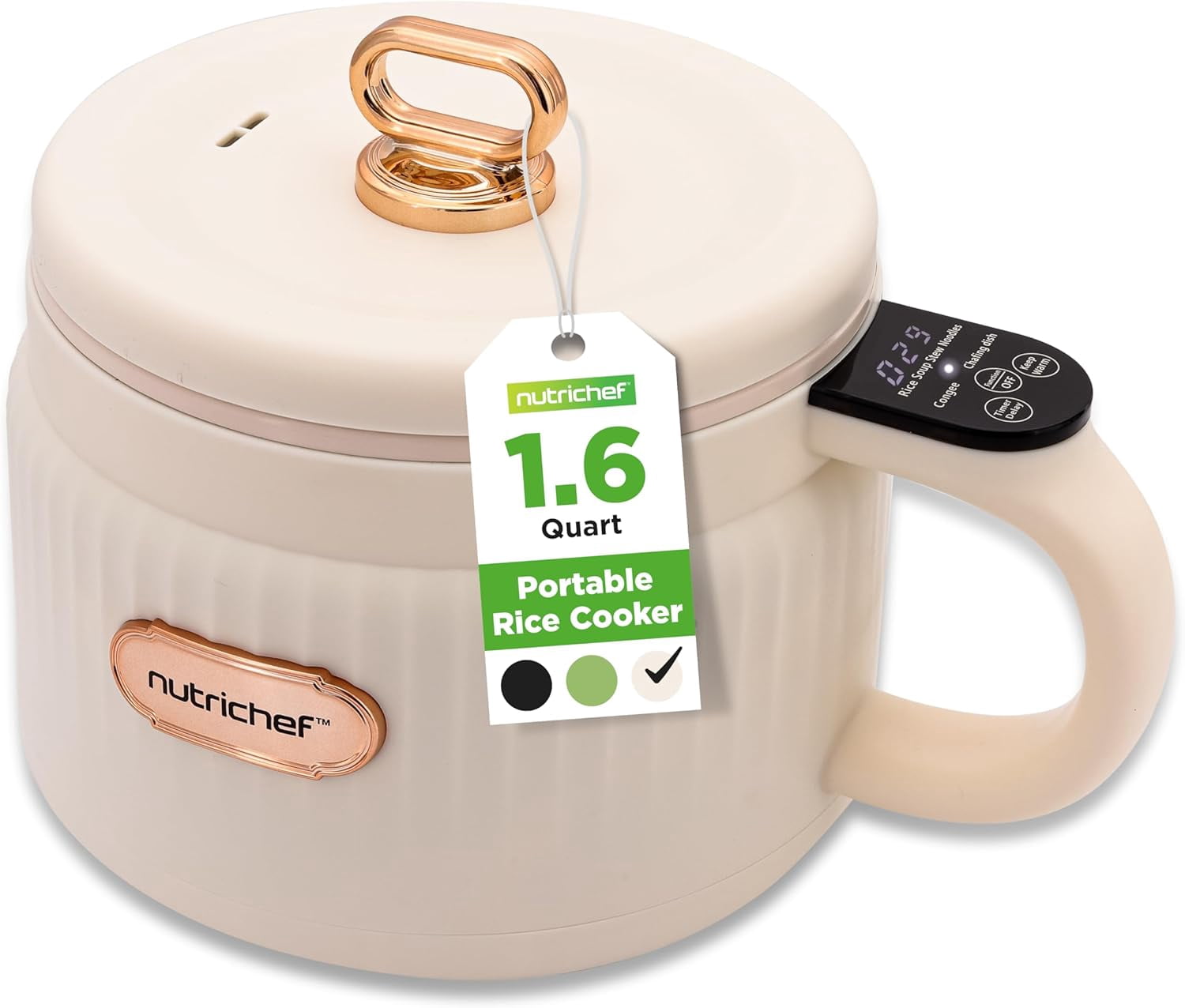 1.6L Portable Electric Rice Cooker, Multi-Functional with Non-Stick Ceramic Coating, Digital Control Panel, 6 Optional Functions, Anti-Burn Dry, Automatic Power-Off (White)