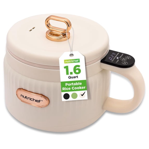 1.6L Portable Electric Rice Cooker, Multi-Functional with Non-Stick Ceramic Coating, Digital Control Panel, 6 Optional Functions, Anti-Burn Dry, Automatic Power-Off (White)