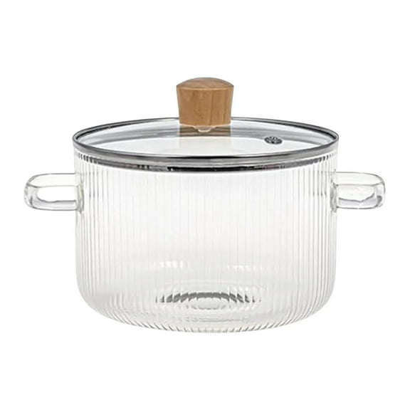1.6L Striped Glass Pot Clearance, Ongmies 1.6L Clear Glass Simmer Pot with Lid Heat Borosilicate Cooking Pot for Pasta Soup Baby Anti Scald Handles