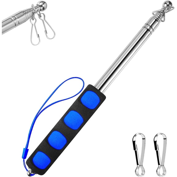 1.6M Telescopic Handheld Flagpoles with Clips, 5.25 Feet Thick Portable Stainless Steel Telescopic Banner Flag Pole - Tour Guide Flag Pole - Teaching Pointer Stick (5 Ft, Blue Black,1 Pack)