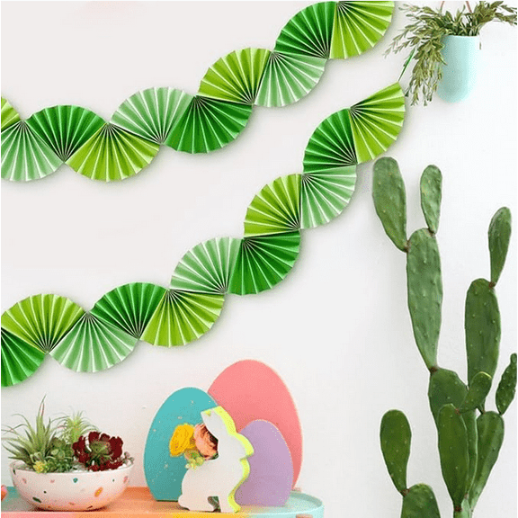 1.6Meters Green Paper Fan Hanging Banners Garland Backdrops for Spring Summer Theme Party Birthday Wedding Baby Shower Holiday Family Gatherings Home Classroom Wall Decorations
