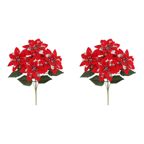 1-6PC Artificial Poinsettia Christmas Flowers Silk Poinsettia Bouquets with Stems Holiday Decor Red Gold Silver for Xmas Tree Ornaments Vase Floral Arrangement Home Porch Winter Spring
