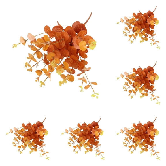 1-6Pcs Fall Eucalyptus Leaves Red Artificial Decor, 19" Autumn Eucalyptus Stems Greenery for Vase Wedding Centerpiece, Farmhouse Floral Arrangements for Home Party Office