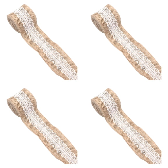 1-6Rolls Burlap and Lace Ribbon 2 Inch 2m Wide Jute Craft Roll with White Lace Rustic Decorative Wrap for Wreaths Bows Christmas Wedding Party DIY Handmade Supplies Vintage Home Decor