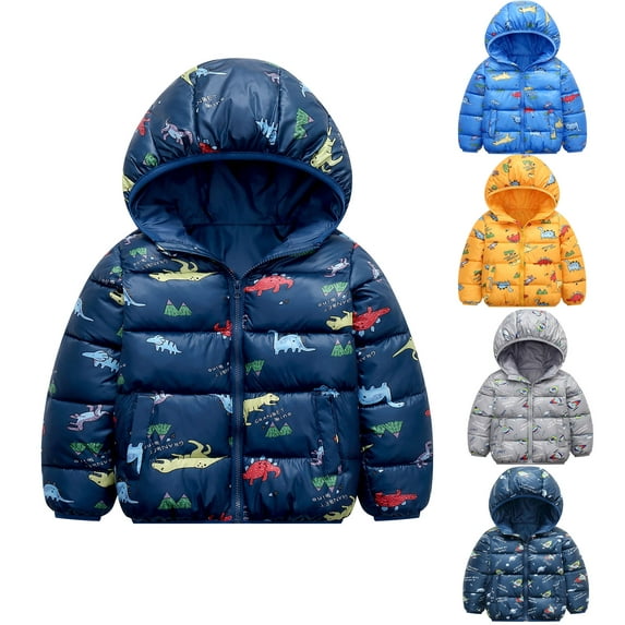 1-6T Baby Boys Dinosaur Winter Coats Hoods Light Puffer Down Jacket Outwear Ultralight