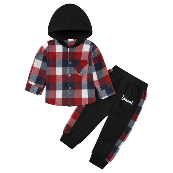 1-6T Infant Toddler Baby Boy Fall Winter Sets Kids Long Sleeve Hooded Sweatshirt Tops & Pants Sweatsuit Outfits