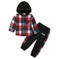 thumbnail image 1 of 1-6T Kid Toddler Boy Outfits Plaid Hoodied T-shirt Tops +Casual Pants Fall Winter Clothes Set, 1 of 9