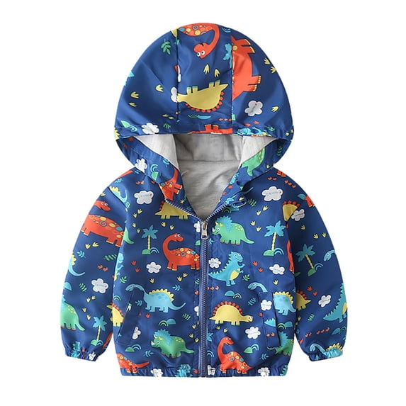 1-6T Kids Baby Boy Waterproof Windbreak Hooded Coat Zip-up Jacket Outerwear -Blue Dinosaur