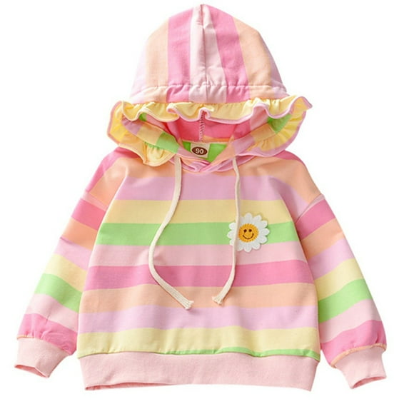 1-6T Kids Girl Rainbow Pullover Hoodies Casual Hooded Sweatshirts Jumper Hoody Sweater Tops