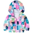 thumbnail image 1 of 1-6T Kids Girls Waterproof Windbreaker Printed Hooded Zip-up Jackets Lined Rain Jackets - Blue Cat, 1 of 7