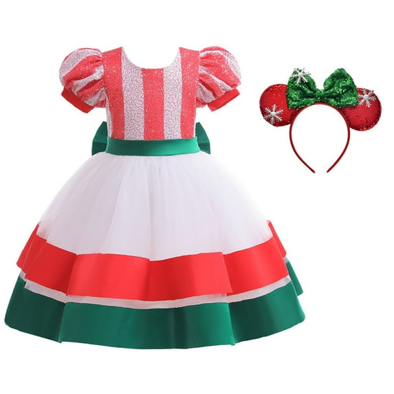 1-6Y Girls Puff Sleeve Christmas Party Dress Princess Birthday Pageant Ball Gown