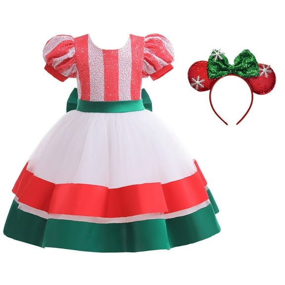 1-6Y Girls Puff Sleeve Christmas Party Dress Princess Birthday Pageant Ball Gown