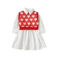 thumbnail image 1 of 1-6Years Toddler Baby Girl 2Pcs Valentine's Day Dress Long Sleeve Solid Turn-Down Collar Dress Heart Printed Red Vest, 1 of 9