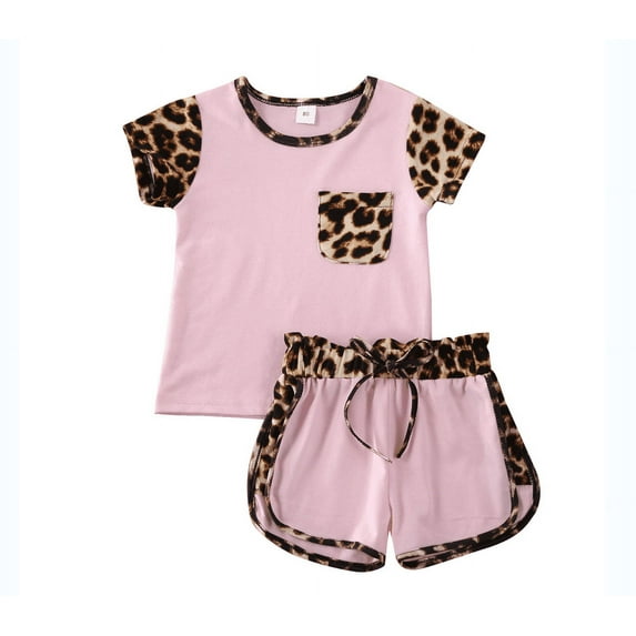 1-6Years Toddler Kids Baby Girl Casual sportswear Leopard Outfits Tops Shirt Short Pants