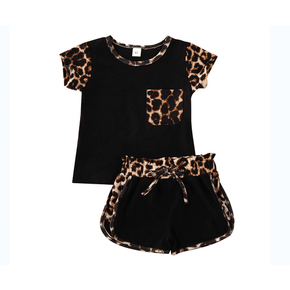 1-6Years Toddler Kids Baby Girl Casual sportswear Leopard Outfits Tops Shirt Short Pants