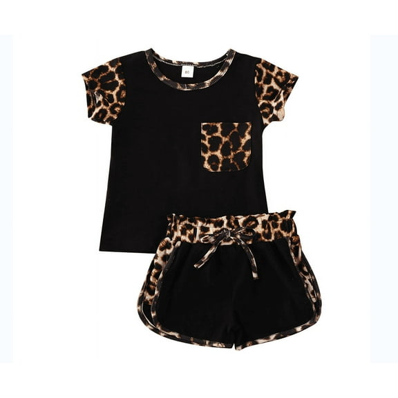 1-6Years Toddler Kids Baby Girl Casual sportswear Leopard Outfits Tops Shirt  Short Pants