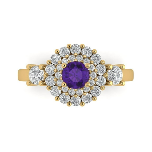 Halo Engagement Ring for Women - 1.4ct Natural Amethyst in 14K Yellow Gold Promise Ring