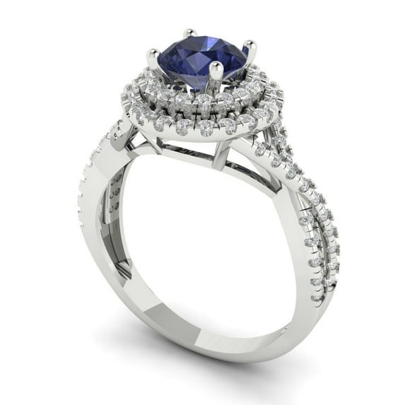 1.6ct Round Cut Blue Natural Swiss Blue Topaz 14k Yellow Gold Engraving Statement Bridal Wedding Halo Designer Ring Size 10.25