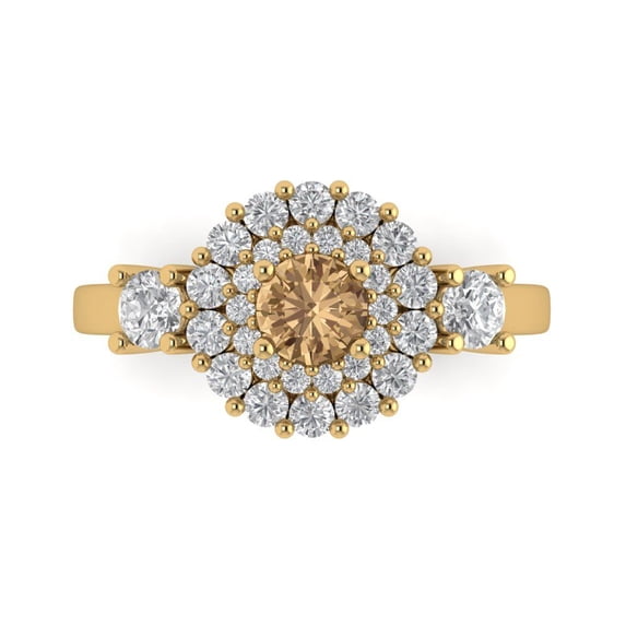 Clara Pucci 14K Yellow Gold 1.4ct Champagne Halo Ring for Women