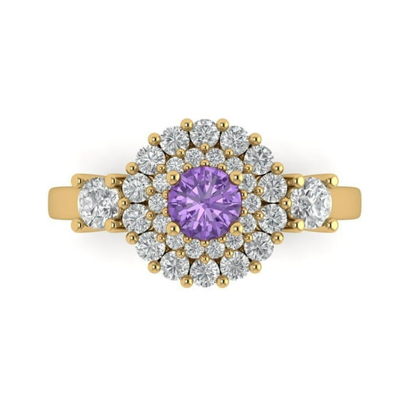 1.6ct Round Cut Purple Alexandrite 14k Yellow Gold Engraving Statement Bridal Wedding Halo Designer Ring Size 7.5