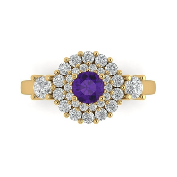 Clara Pucci 14K Yellow Gold 1.4ct Amethyst Halo Ring for Women