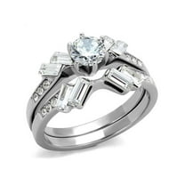 1.6ct Round and Baguette Cut Cz Stainless Steel Wedding Ring Set Women's Size 9