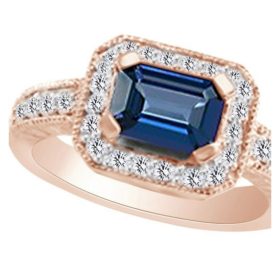 AFFY (1.6ct) Simulated Blue Sapphire & White Diamond Antique Style Engagement Ring In 14k Solid Gold With Ring Size 9