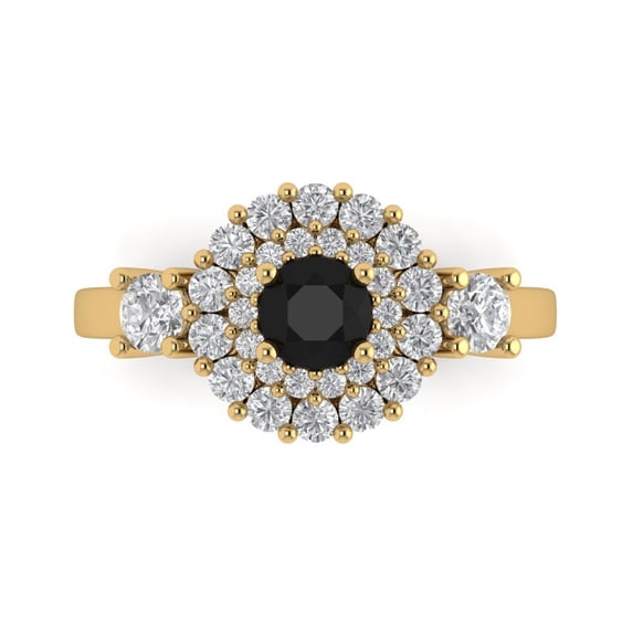 Clara Pucci 14K Yellow Gold Solid Gold Onyx Halo Anniversary Ring for Women - 1.4 cttw Round Cut