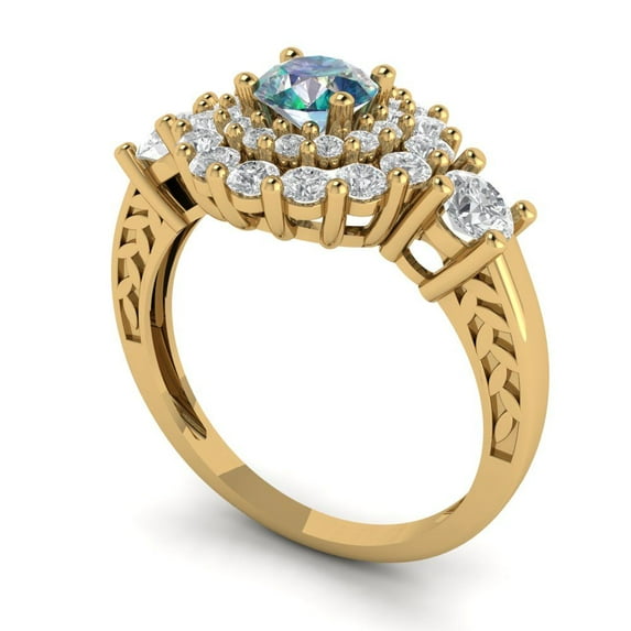1.6ct round cut blue moissanite 18k yellow gold halo Bridal Wedding Engagement Promise Anniversary Ring for Women size 6.25