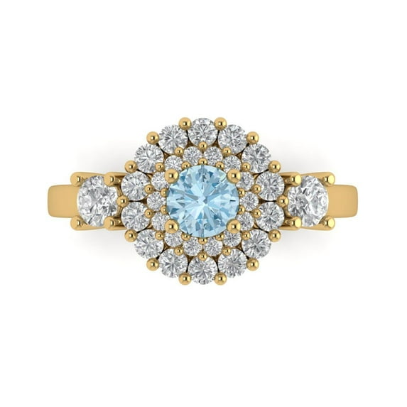 Clara Pucci 14K Yellow Gold Solid Gold Aquamarine Halo Anniversary Ring for Women - 1.4 cttw Round Cut