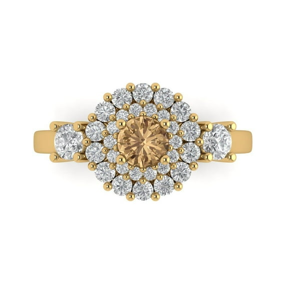 Clara Pucci 14K Yellow Gold Solid Gold Champagne Halo Anniversary Ring for Women - 1.4 cttw Round Cut