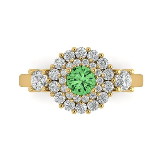 Clara Pucci 14K Yellow Gold Solid Gold Green Halo Anniversary Ring for Women - 1.4 cttw Round Cut
